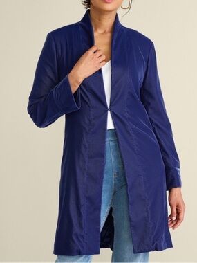 Soft Surroundings Women PM Medieval Blue Longline Aria Velvet Coat NWT